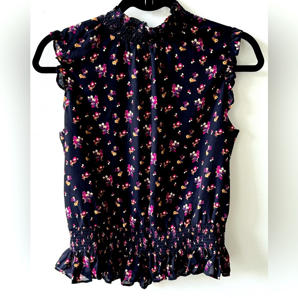 Navy Floral High Neck Blouse
